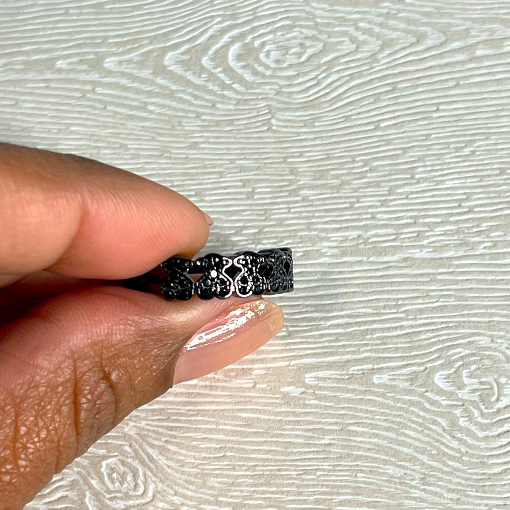 Silver Vermeil Bear Ring with Black stones